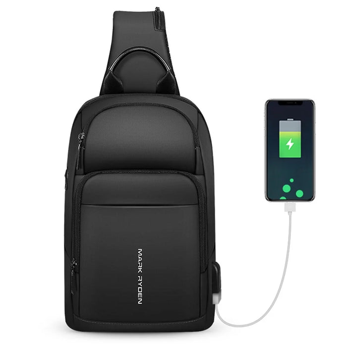 MARK RYDEN MR-7618 Stylish Multi-pockets Water-resistant Oxford Cloth Crossbody Bag Men Chest Bag with Charging Interface - 3