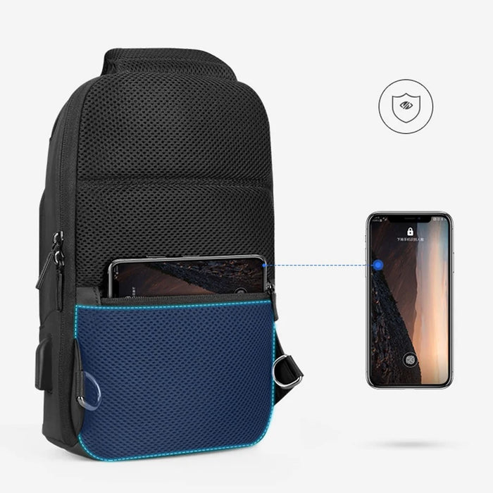 MARK RYDEN MR-7618 Stylish Multi-pockets Water-resistant Oxford Cloth Crossbody Bag Men Chest Bag with Charging Interface - 5
