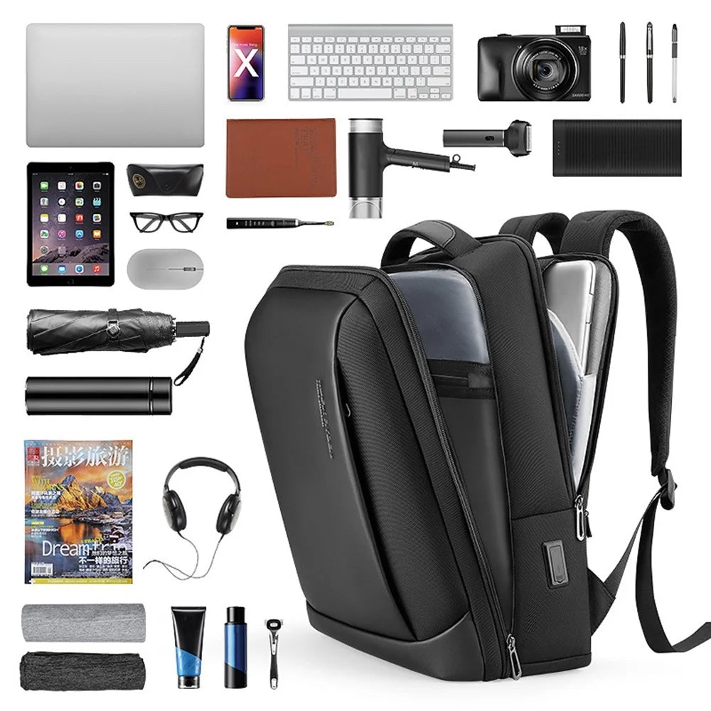 MARK RYDEN MR1927 Stylish Men Leather + Oxford Cloth Backpack Anti-splash Laptop Bag Casual Daypack - 4
