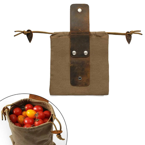 Garden Picking Fruit Bag Canvas Drawstring Foraging Bag Belt Bag Harvesting Bag - Brown - 1