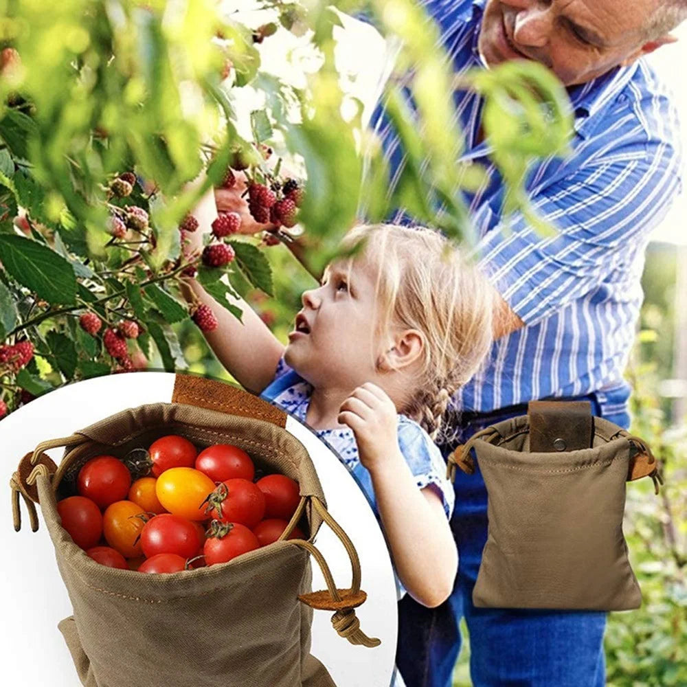 Garden Picking Fruit Bag Canvas Drawstring Foraging Bag Belt Bag Harvesting Bag - Brown - 4