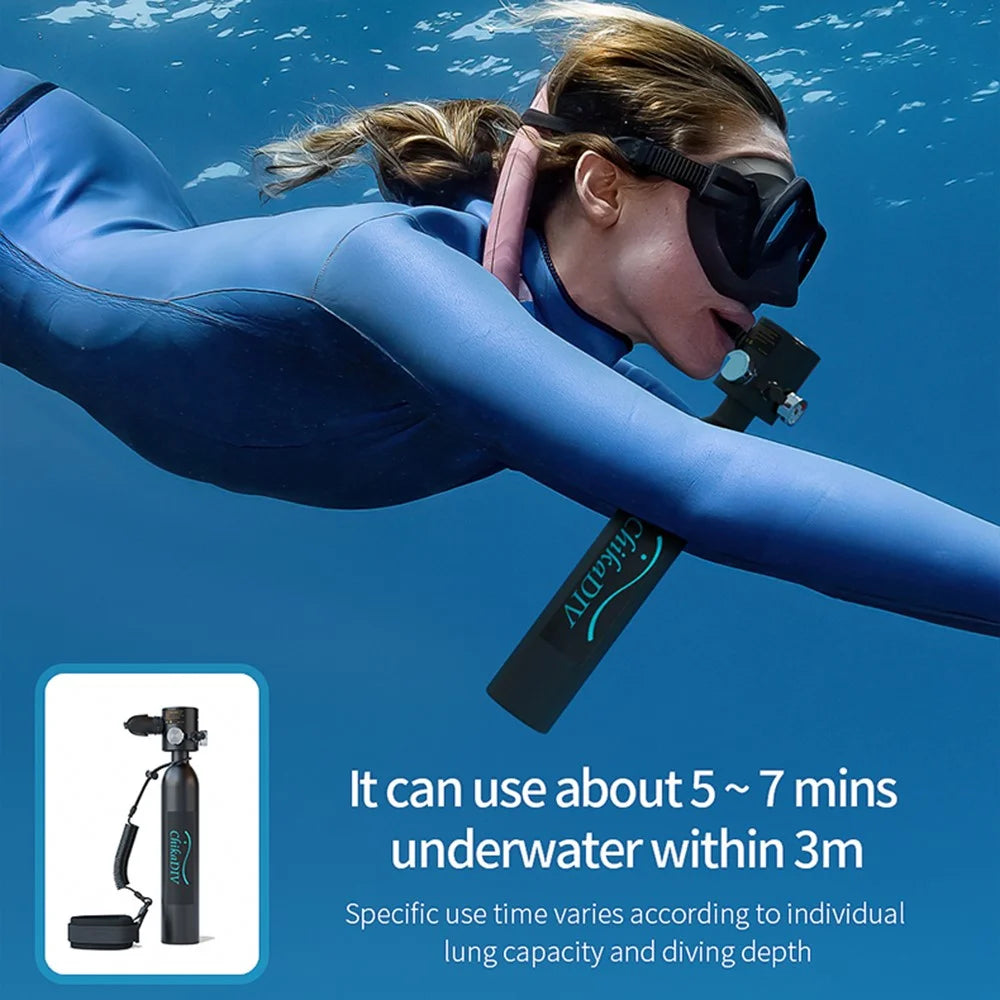 CHIKADIV C300-A1 Mini Scuba Tank Diving Gear for Diver 0.5L Diving Tank Diving Cylinder with 5-10 Minutes Backup Diving Equipment Kit for Underwater - Black - 3