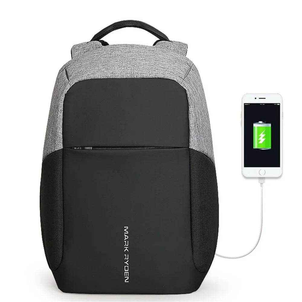 MARK RYDEN MR5815 15.6inch Laptop Backpack with External USB Port Business Men Multifunction Shoulder Bag - Black / Grey - 1