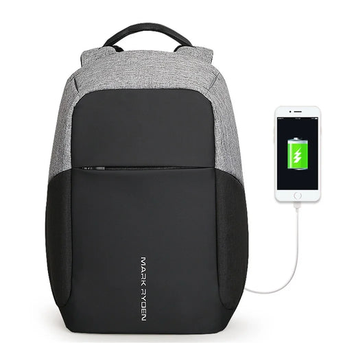MARK RYDEN MR5815 15.6inch Laptop Backpack with External USB Port Business Men Multifunction Shoulder Bag - Black / Grey - 1