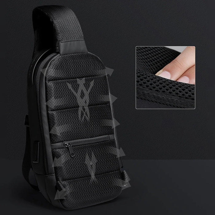 MARK RYDEN MR7510 Men Outdoor Crossbody Bag Splash-proof Chest Bag with Dual Charging Ports - Black - 5