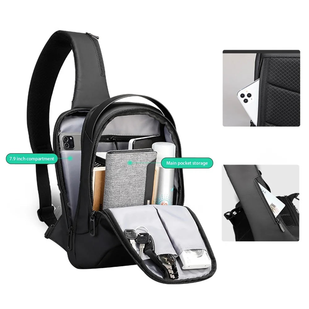 MARK RYDEN MR7918 Men Anti-splash Chest Bag 7.9inch Tablet Holder Crossbody Bag with Dual Charging Ports - 4