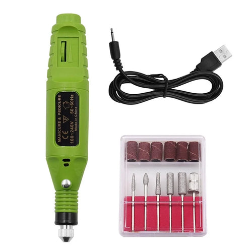 Electric Nail File Set USB Rechargeable Electric Nail File Hand Foot Care Tool Gift for Nail Grind Trim Polish - Green - 1