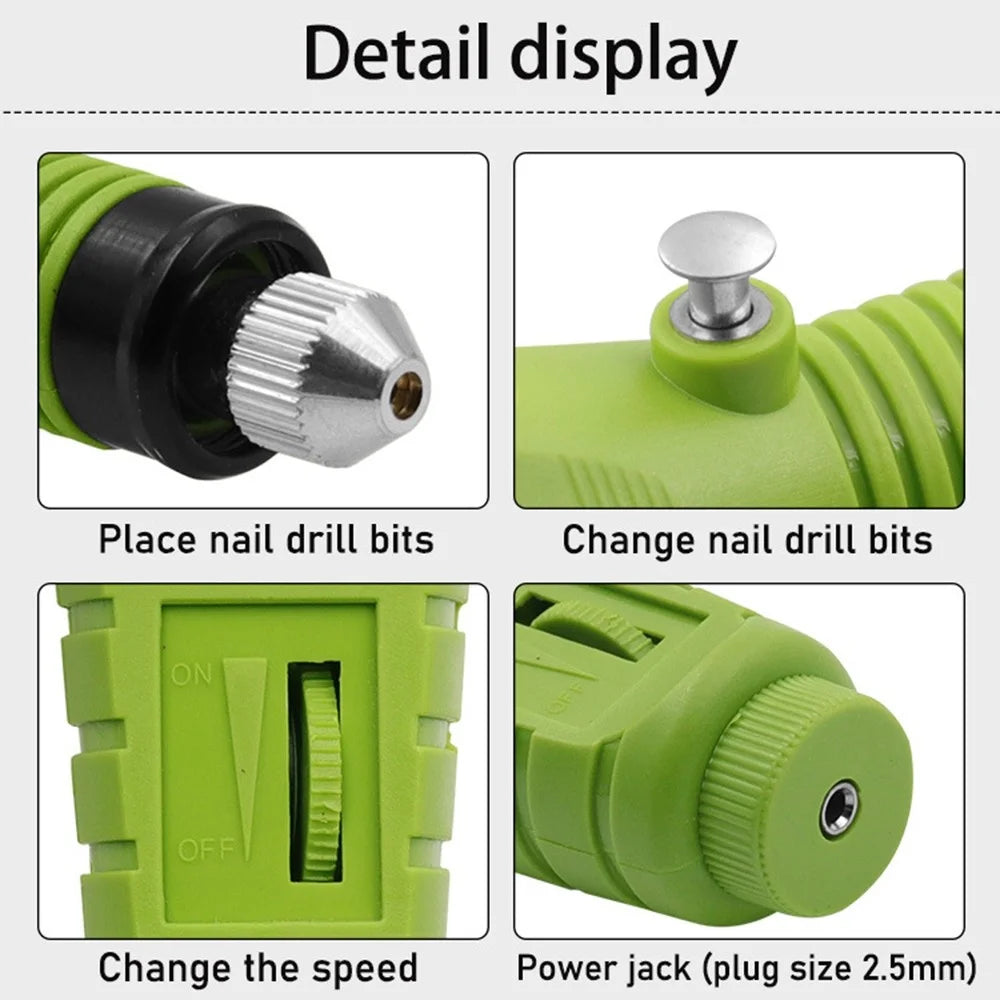 Electric Nail File Set USB Rechargeable Electric Nail File Hand Foot Care Tool Gift for Nail Grind Trim Polish - Green - 4