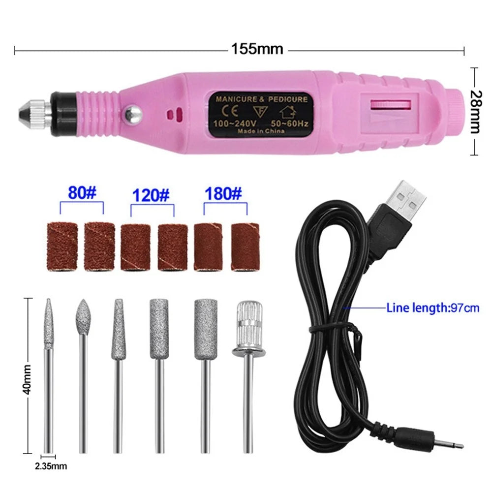 Electric Nail File Set USB Rechargeable Electric Nail File Hand Foot Care Tool Gift for Nail Grind Trim Polish - Green - 7