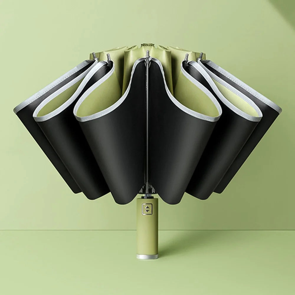 Reflective Automatic Umbrella Sun-proof Rainproof Dual-use Folding Reverse Type Umbrella Large UV Protection Umbrella - Matcha Green - 1