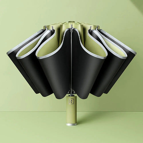 Reflective Automatic Umbrella Sun-proof Rainproof Dual-use Folding Reverse Type Umbrella Large UV Protection Umbrella - Matcha Green - 1