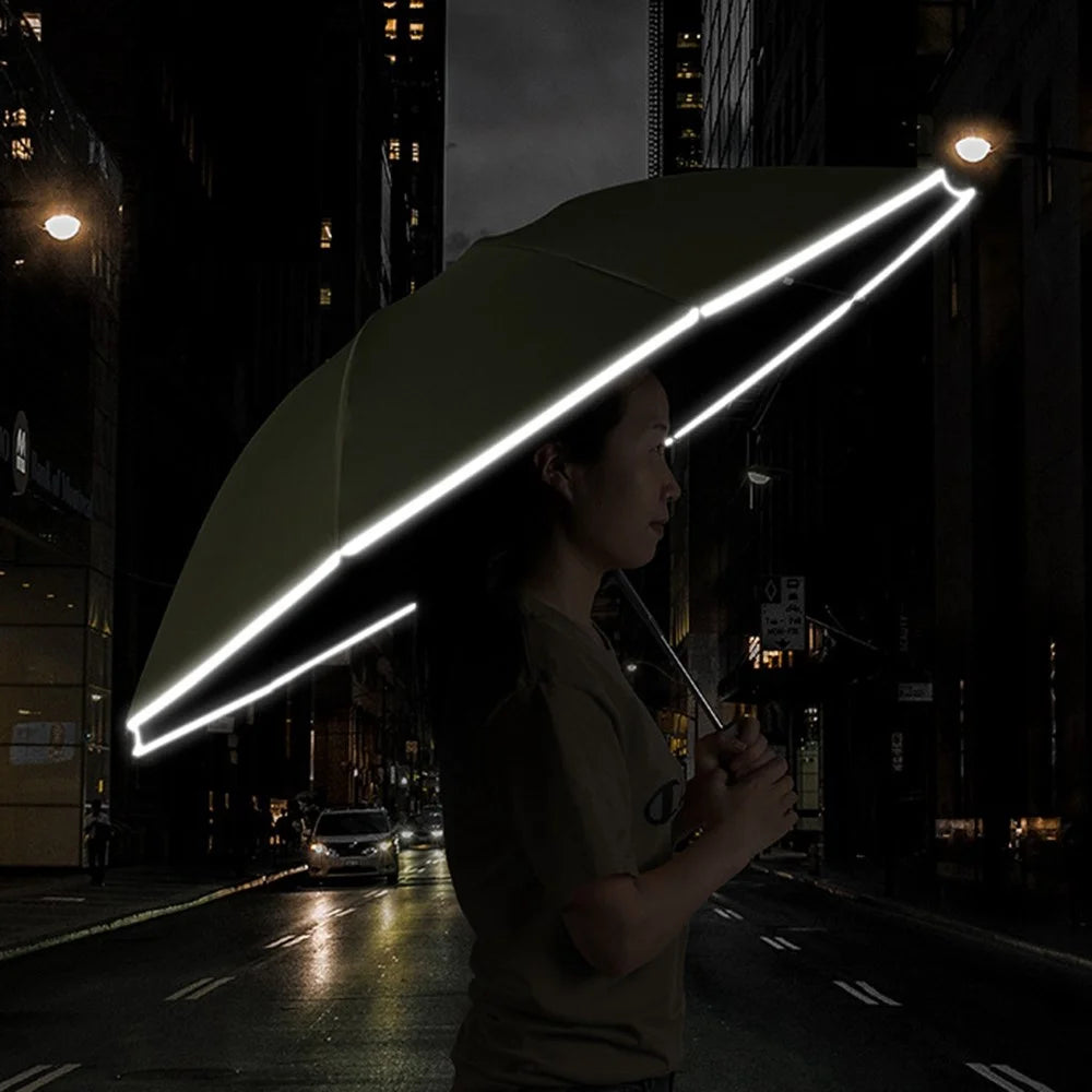 Reflective Automatic Umbrella Sun-proof Rainproof Dual-use Folding Reverse Type Umbrella Large UV Protection Umbrella - Matcha Green - 4