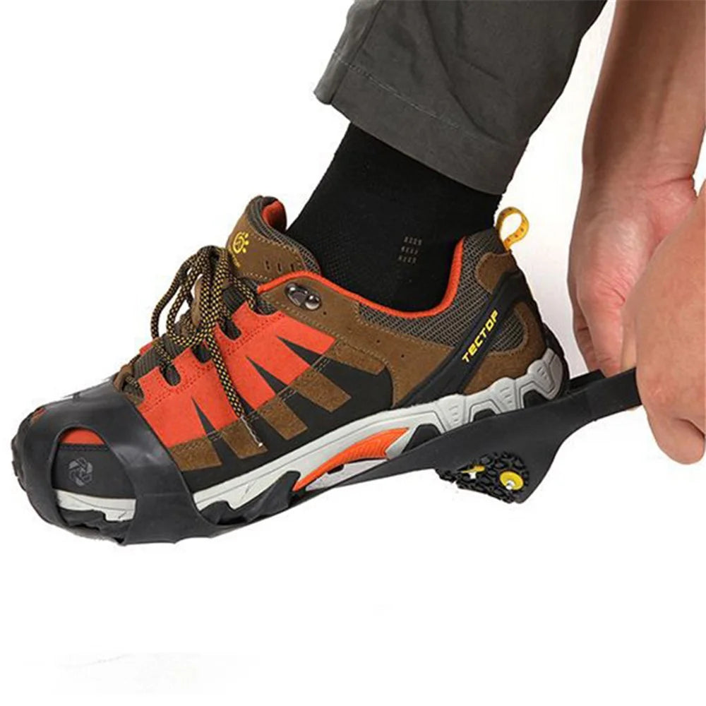1 Pair 10 Stud Snow Ice Claw Climbing Anti Slip Spikes Grips Crampon Cleats Shoes Cover, Size M - 7