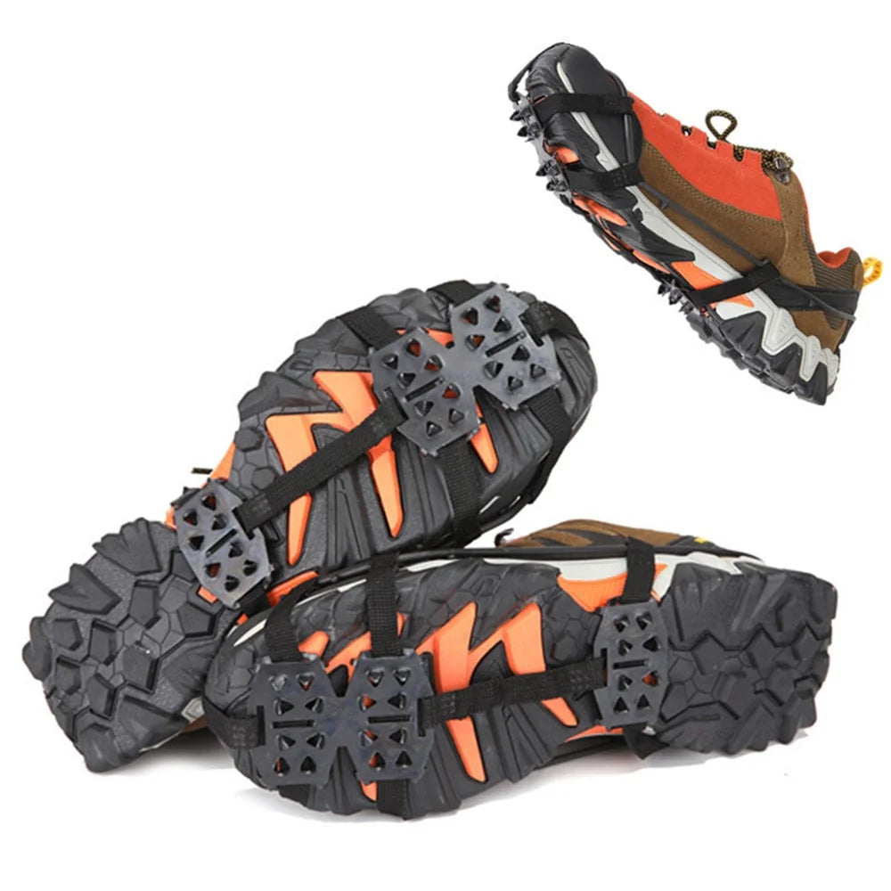 1 Pair 24 Teeth Anti-Slip Ice Grips Gripper Shoes Boot Hiking Ice Climbing Shoe Spikes Crampons Shoes Cover - Black / M - 2