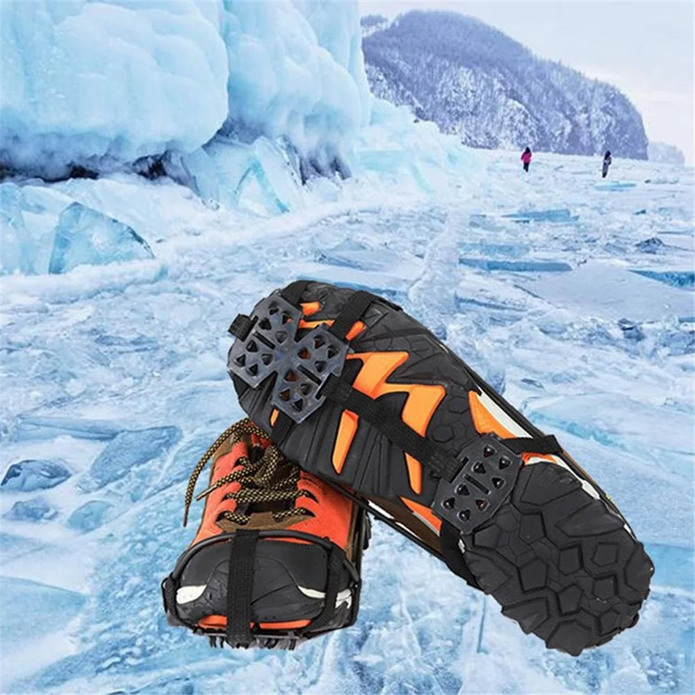 1 Pair 24 Teeth Anti-Slip Ice Grips Gripper Shoes Boot Hiking Ice Climbing Shoe Spikes Crampons Shoes Cover - Black / M - 3