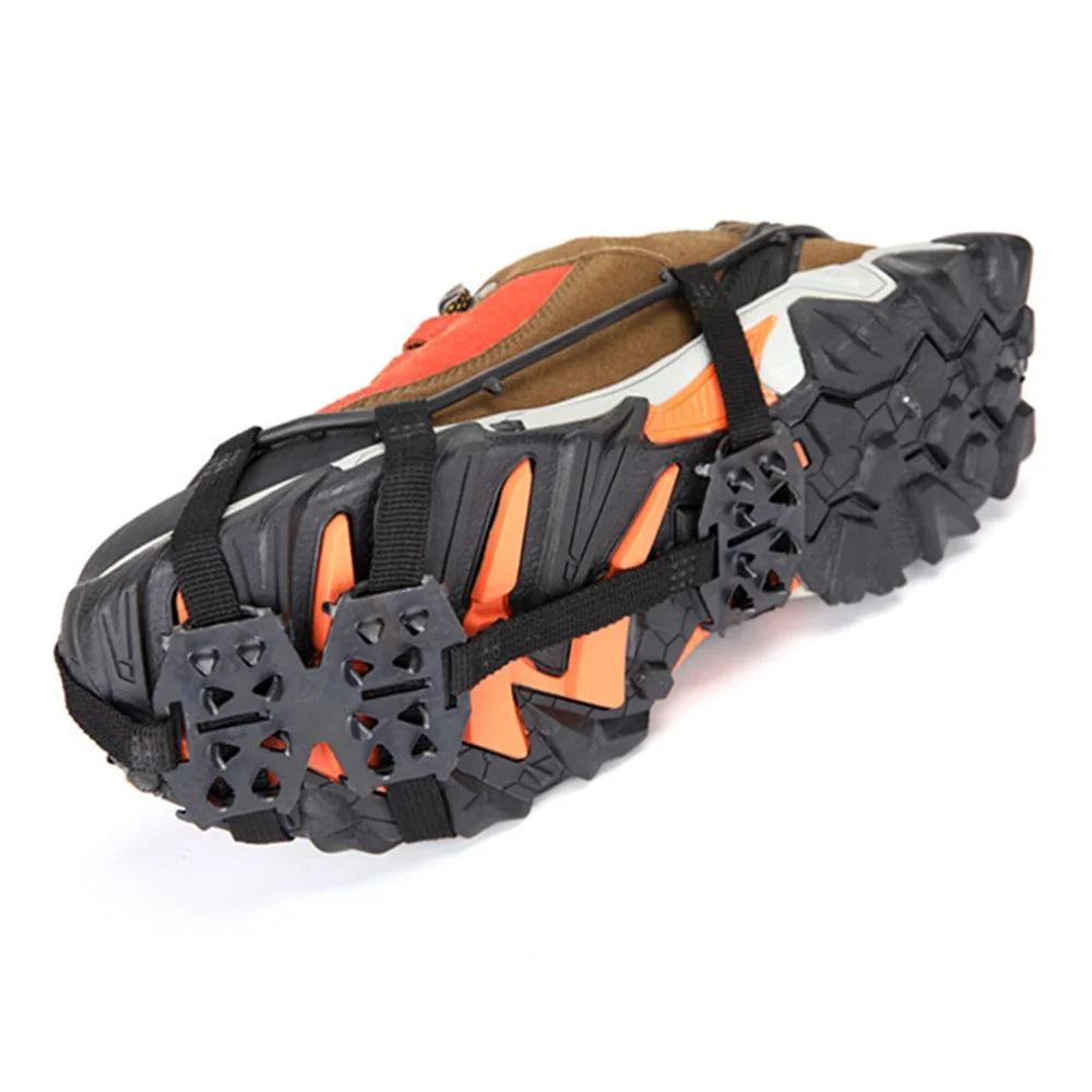 1 Pair 24 Teeth Anti-Slip Ice Grips Gripper Shoes Boot Hiking Ice Climbing Shoe Spikes Crampons Shoes Cover - Black / M - 4