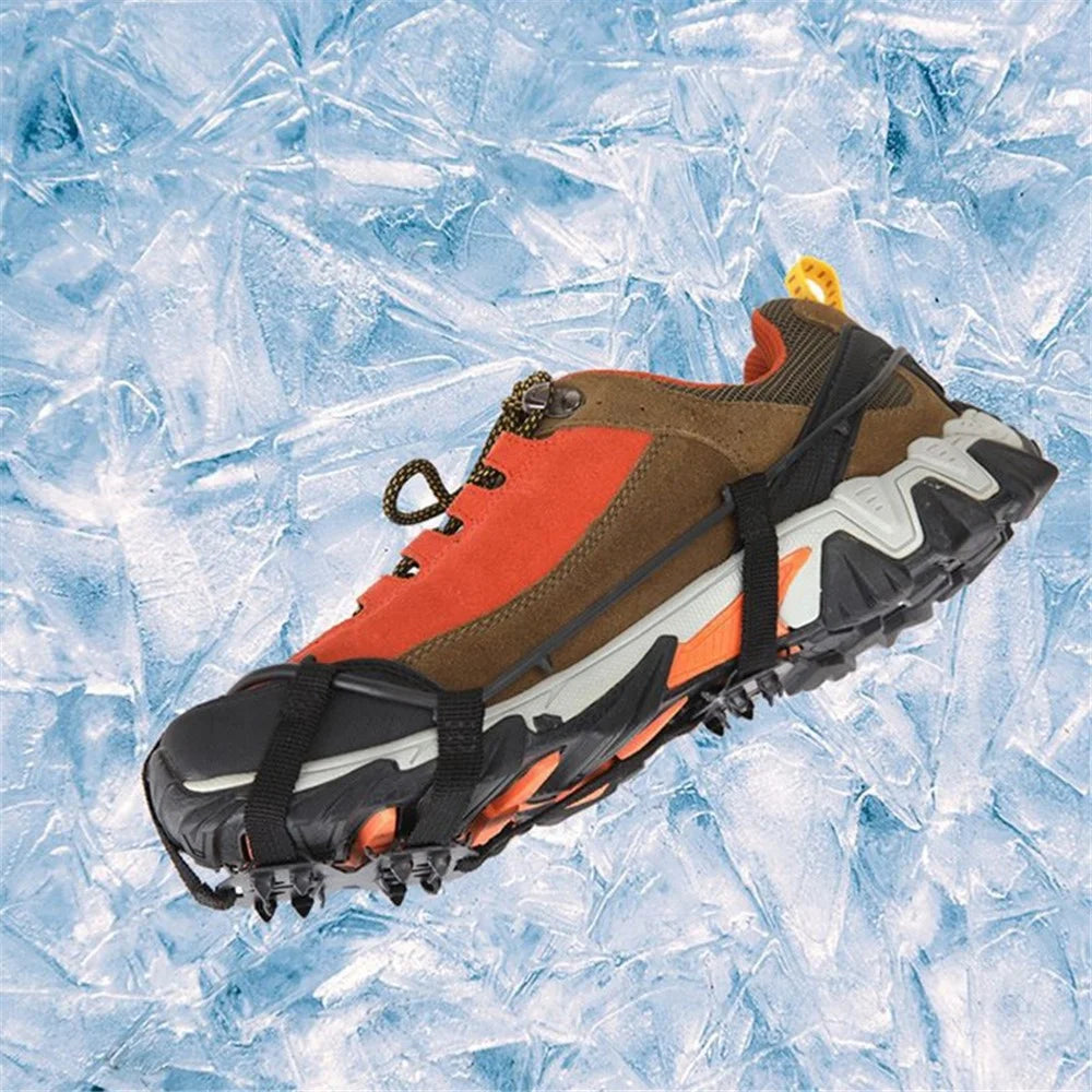 1 Pair 24 Teeth Anti-Slip Ice Grips Gripper Shoes Boot Hiking Ice Climbing Shoe Spikes Crampons Shoes Cover - Black / M - 5
