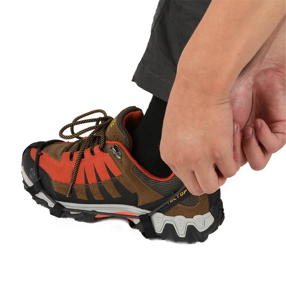 1 Pair 24 Teeth Anti-Slip Ice Grips Gripper Shoes Boot Hiking Ice Climbing Shoe Spikes Crampons Shoes Cover - Black / M - 6