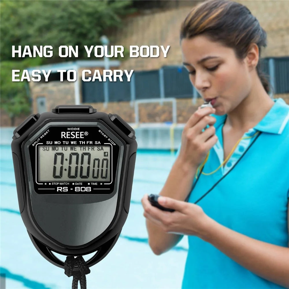 RESEE RS-808 Handheld Stopwatch LCD Screen Timer Swimming Running Sports Chronograph Counter with Lanyard - 3
