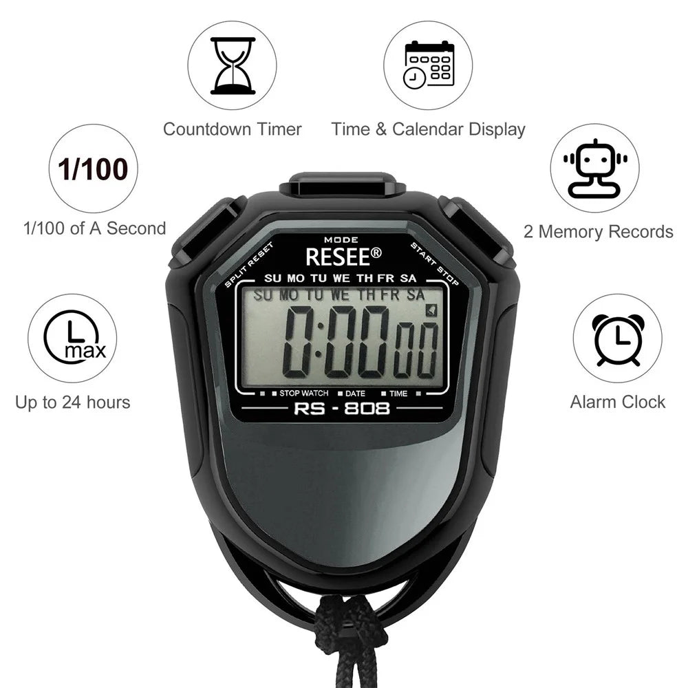 RESEE RS-808 Handheld Stopwatch LCD Screen Timer Swimming Running Sports Chronograph Counter with Lanyard - 5