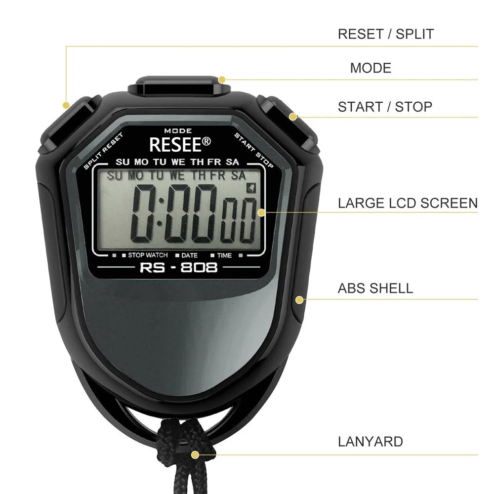 RESEE RS-808 Handheld Stopwatch LCD Screen Timer Swimming Running Sports Chronograph Counter with Lanyard - 6