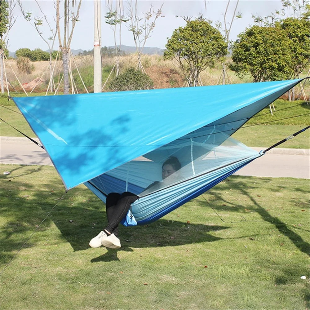 TM-075 Waterproof Tent Tarp Silver Coated Outdoor Camping Awning Tarp Rainfly Sun Shelter - Blue - 3