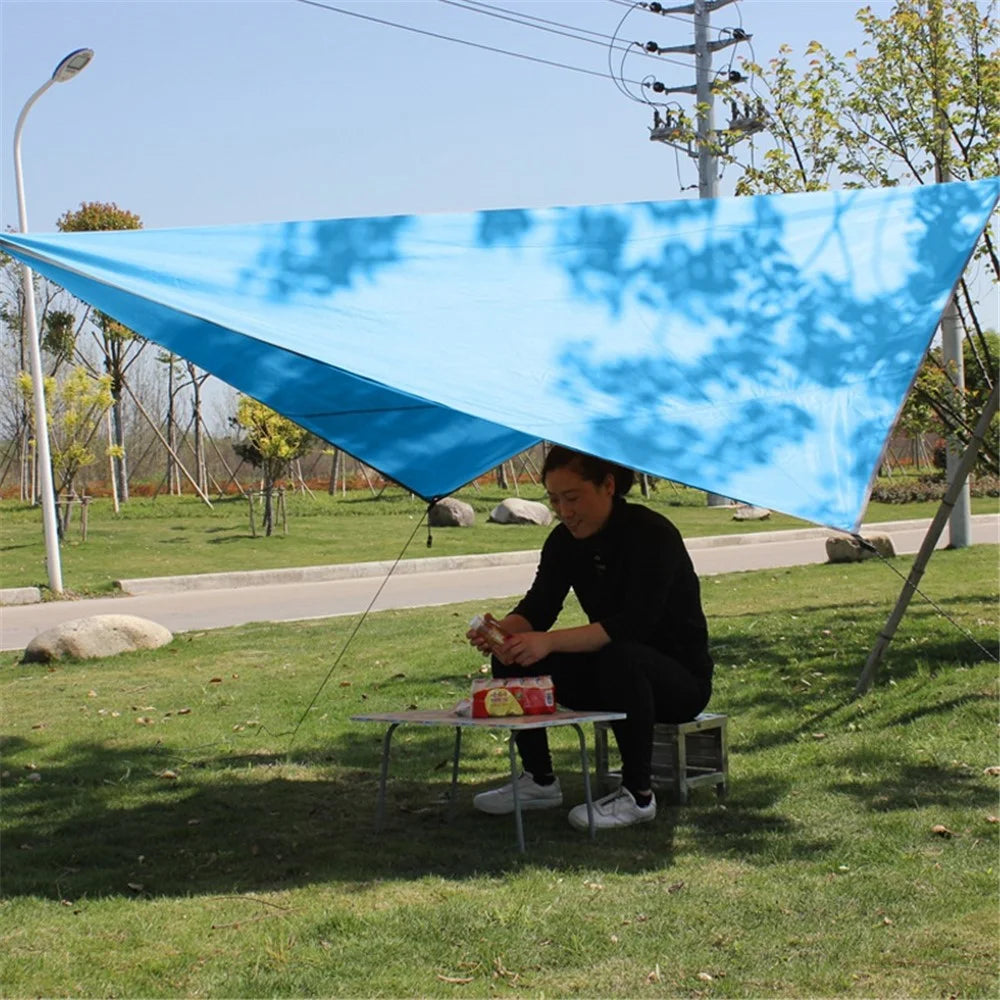 TM-075 Waterproof Tent Tarp Silver Coated Outdoor Camping Awning Tarp Rainfly Sun Shelter - Blue - 4