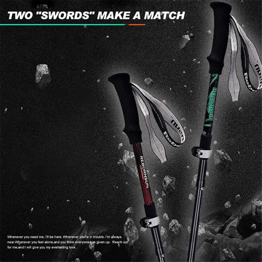 REBORNSUN RBZDGR1017 Carbon Fiber Mountain Trekking Poles Anti-shock Lightweight Foldable Walking Hiking Sticks - Black - 2