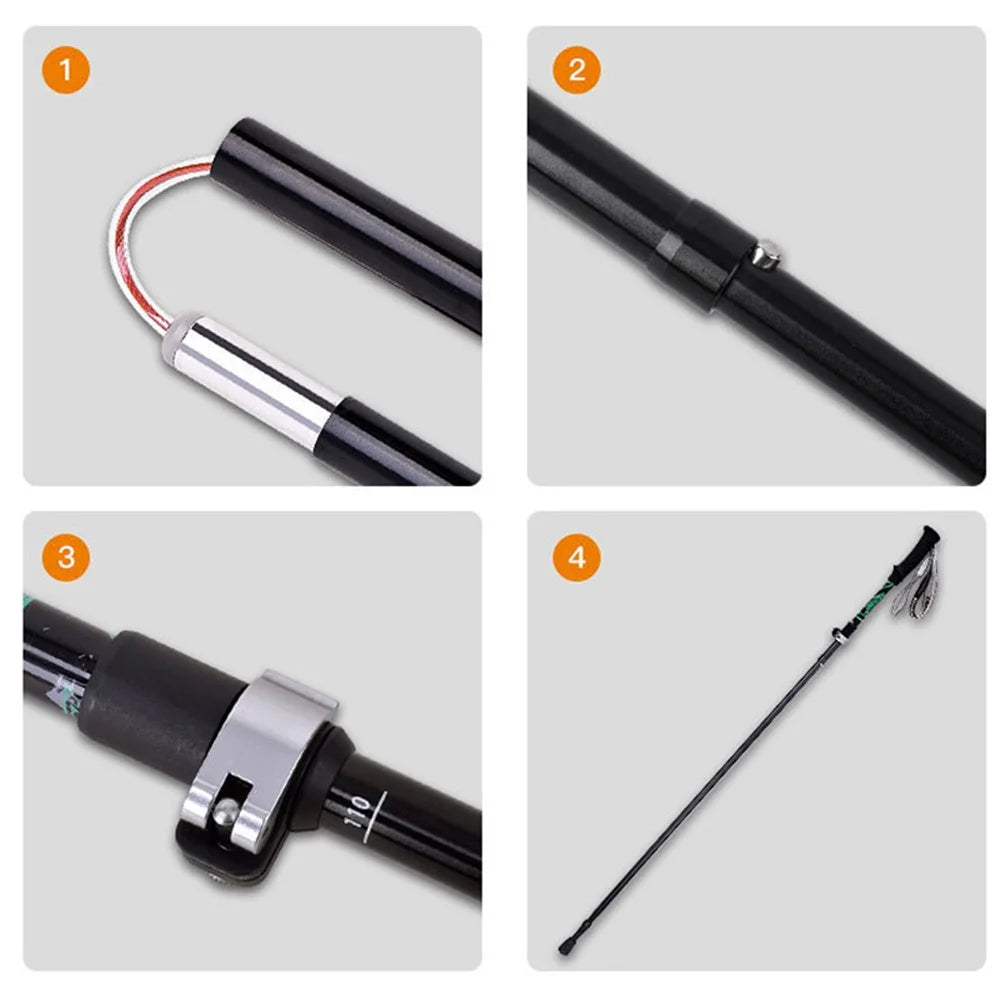 REBORNSUN RBZDGR1017 Carbon Fiber Mountain Trekking Poles Anti-shock Lightweight Foldable Walking Hiking Sticks - Black - 6