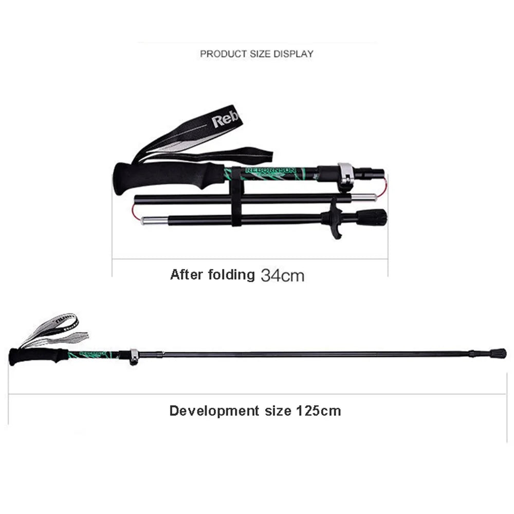 REBORNSUN RBZDGR1017 Carbon Fiber Mountain Trekking Poles Anti-shock Lightweight Foldable Walking Hiking Sticks - Black - 7