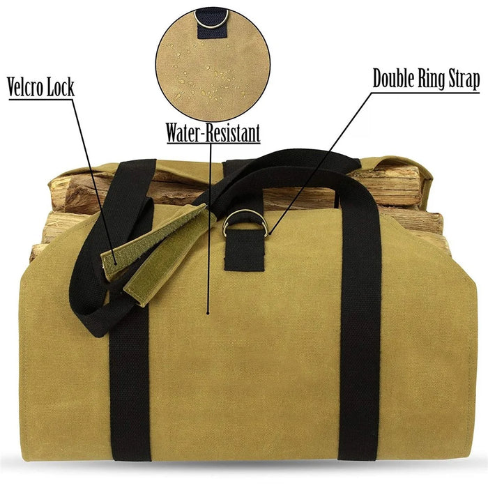 Waterproof Firewood Storage Bag Canvas Portable Logging Organizer Tote Pouch - 2