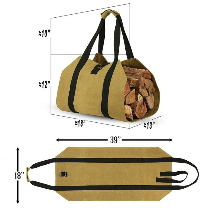 Waterproof Firewood Storage Bag Canvas Portable Logging Organizer Tote Pouch - 3