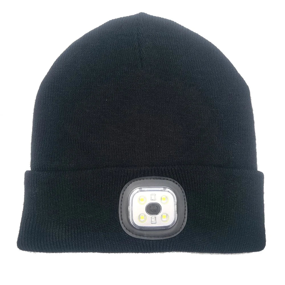 Outdoor 4 LED Warm Cap Winter Knitted Hat with Lights for Hiking Fishing Cycling, Running - Black - 1