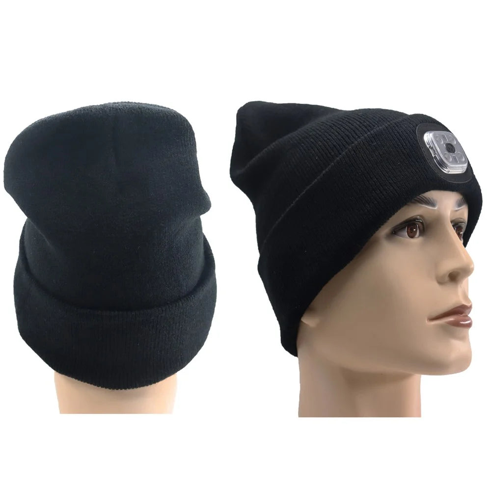 Outdoor 4 LED Warm Cap Winter Knitted Hat with Lights for Hiking Fishing Cycling, Running - Black - 3
