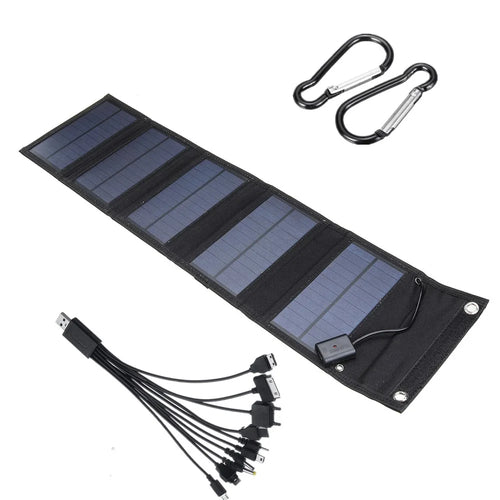 Monocrystalline Foldable Solar Panel Portable Outdoor Power Generator with Carabiner and Cable - 1