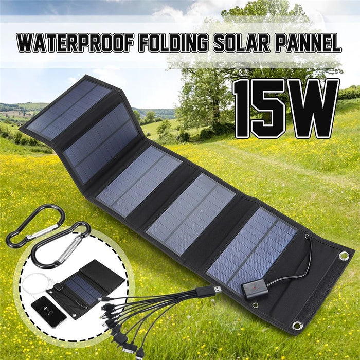 Monocrystalline Foldable Solar Panel Portable Outdoor Power Generator with Carabiner and Cable - 4