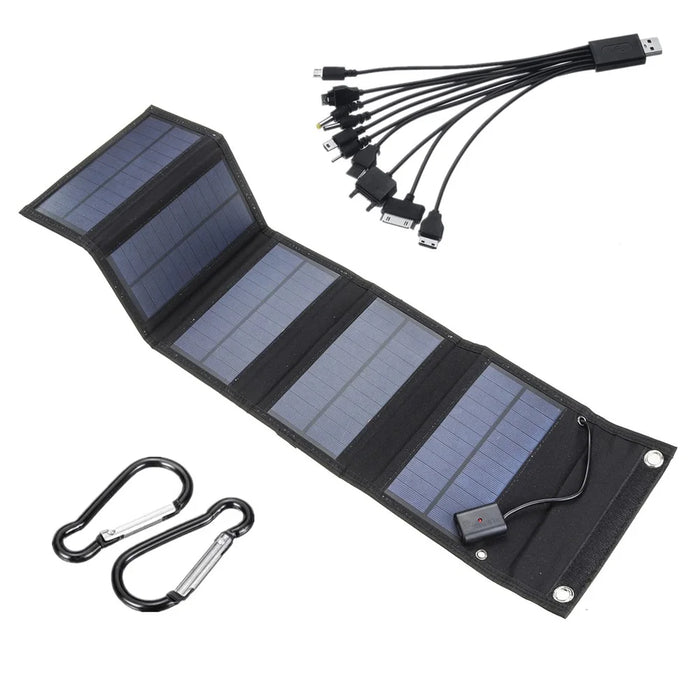 Monocrystalline Foldable Solar Panel Portable Outdoor Power Generator with Carabiner and Cable - 5