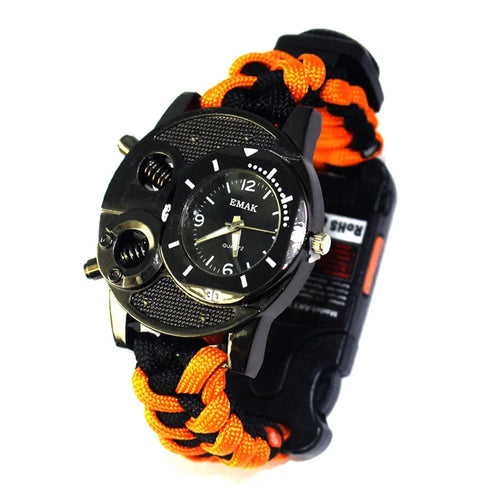AK17 Outdoor Multifunctional Smart Watch Survival Emergency Watch Safety Rope Braided Thermometer Watch with Lights / Compass - Orange / Black - 1