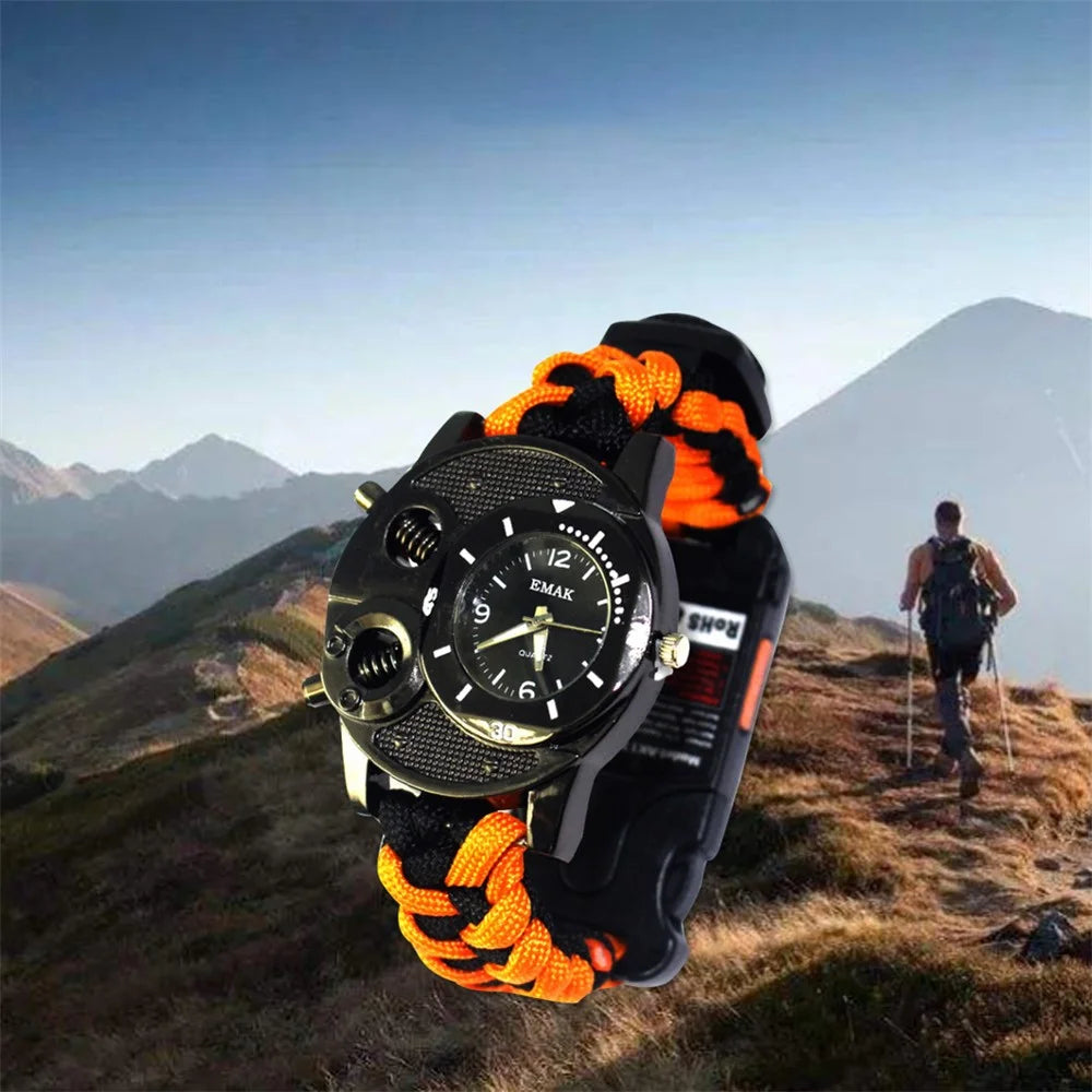 AK17 Outdoor Multifunctional Smart Watch Survival Emergency Watch Safety Rope Braided Thermometer Watch with Lights / Compass - Orange / Black - 2