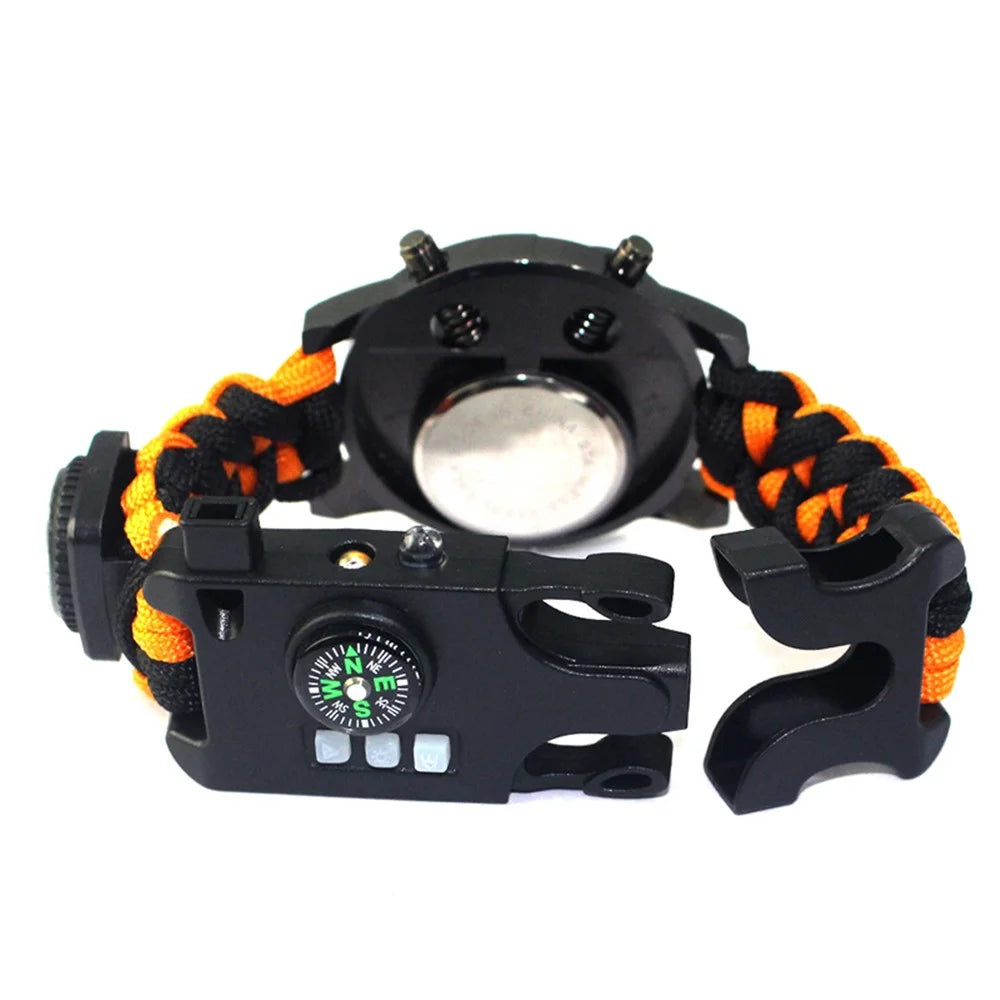 AK17 Outdoor Multifunctional Smart Watch Survival Emergency Watch Safety Rope Braided Thermometer Watch with Lights / Compass - Orange / Black - 3