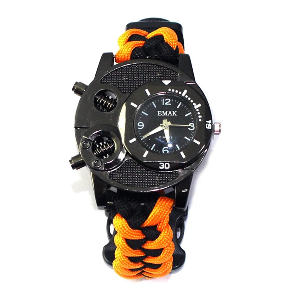 AK17 Outdoor Multifunctional Smart Watch Survival Emergency Watch Safety Rope Braided Thermometer Watch with Lights / Compass - Orange / Black - 4