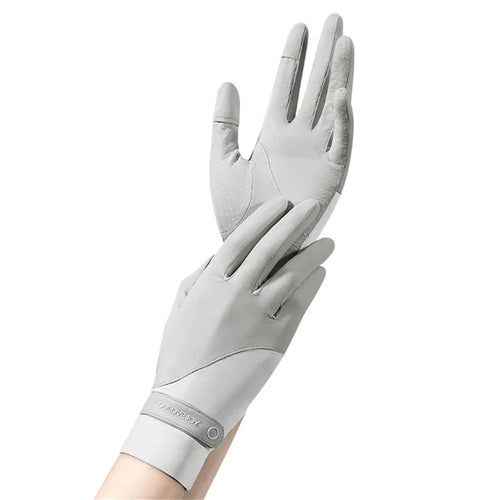GOLOVEJOY XG58 1 Pair Women UV Protection Ice Silk Gloves Flip Fingertips Anti-skid Summer Cycling Gloves - Grey - 1