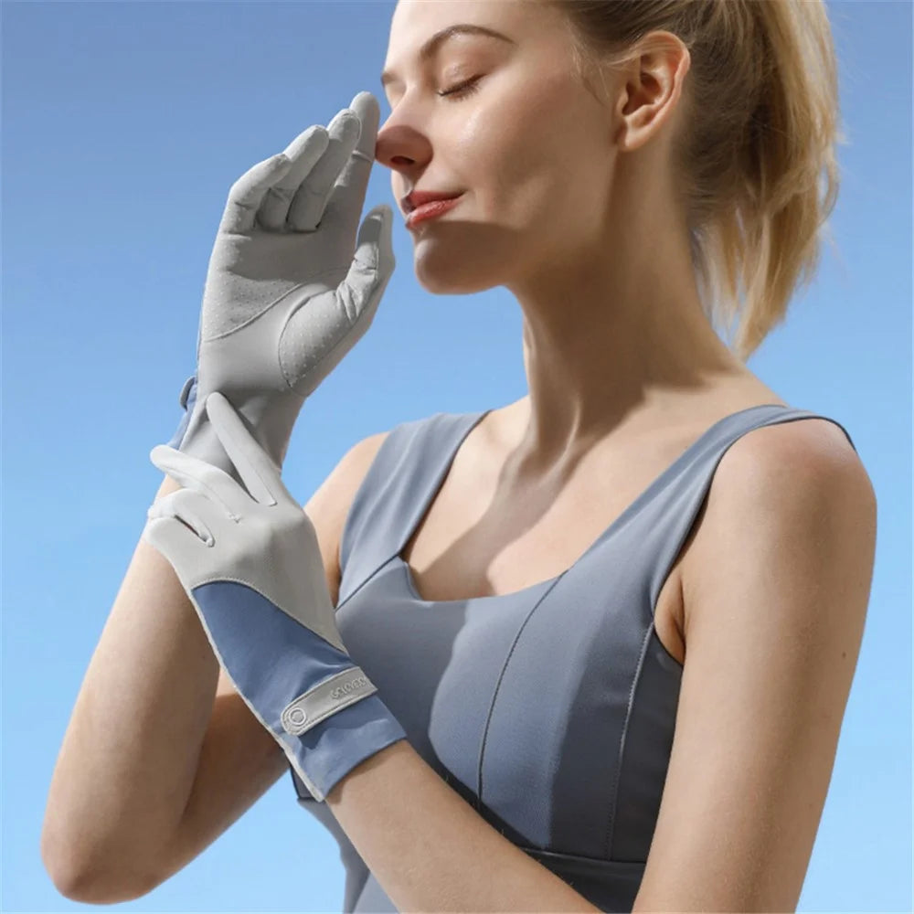 GOLOVEJOY XG58 1 Pair Women UV Protection Ice Silk Gloves Flip Fingertips Anti-skid Summer Cycling Gloves - Grey - 6