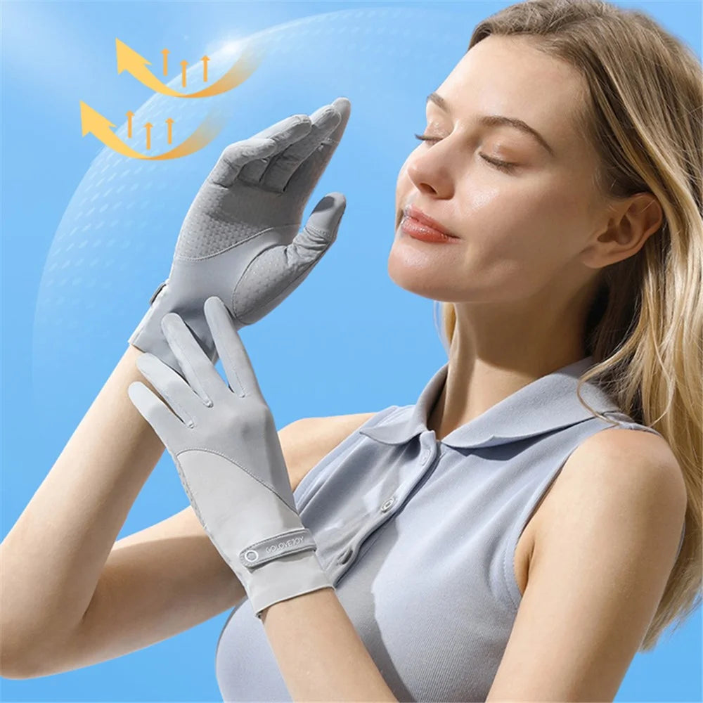 GOLOVEJOY XG58 1 Pair Women UV Protection Ice Silk Gloves Flip Fingertips Anti-skid Summer Cycling Gloves - Grey - 7