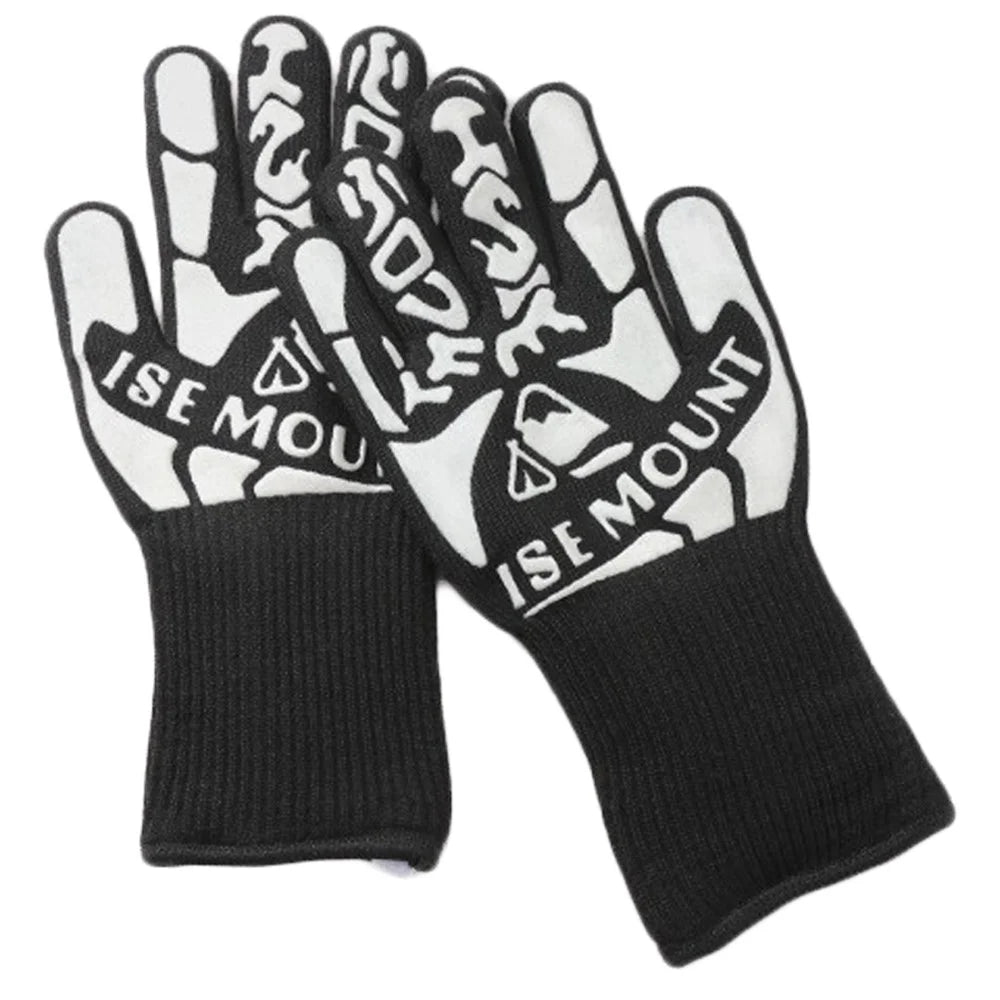ISE MOUNT 1 Pair BBQ Gloves High Temperature Resistant Oven Gloves Anti-slip Heat Insulated Microwave Gloves - 1