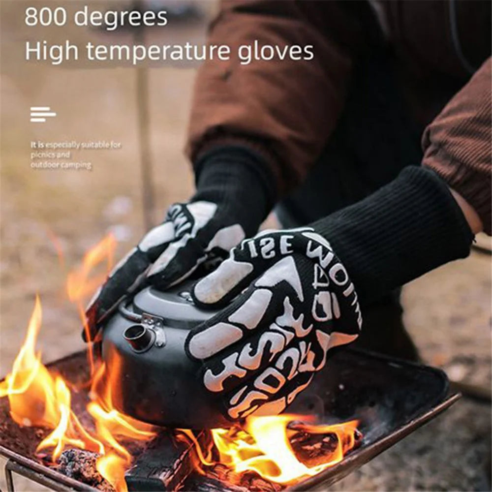 ISE MOUNT 1 Pair BBQ Gloves High Temperature Resistant Oven Gloves Anti-slip Heat Insulated Microwave Gloves - 2