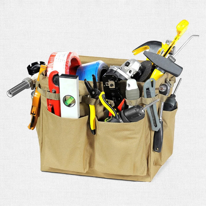 Outdoor Camping Travel Tools Storage Large Capacity Bag Folding Firewood Handbag Picnic Barbecue Cutlery Organizer - Khaki - 2