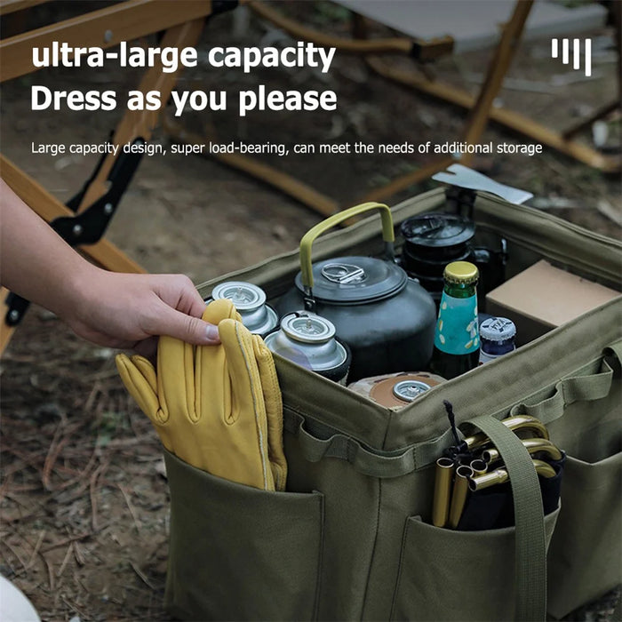 Outdoor Camping Travel Tools Storage Large Capacity Bag Folding Firewood Handbag Picnic Barbecue Cutlery Organizer - Khaki - 5