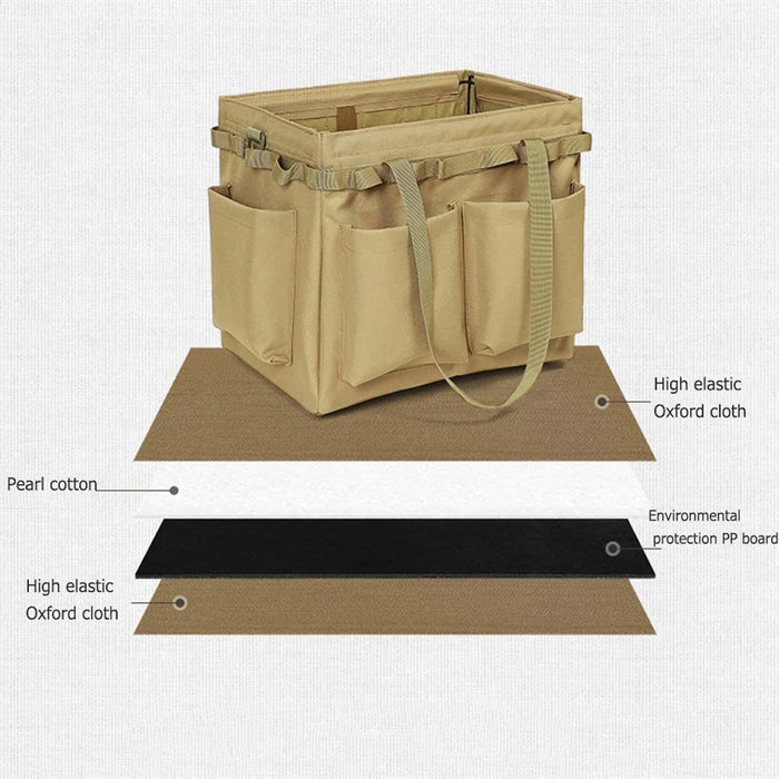 Outdoor Camping Travel Tools Storage Large Capacity Bag Folding Firewood Handbag Picnic Barbecue Cutlery Organizer - Khaki - 7