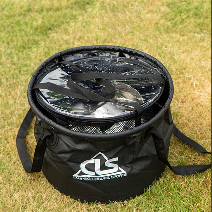 CLS 4Pcs Outdoor Drain Basket Set with Side Mesh Bag + 220ml Bottle Portable Folding Bucket - 3